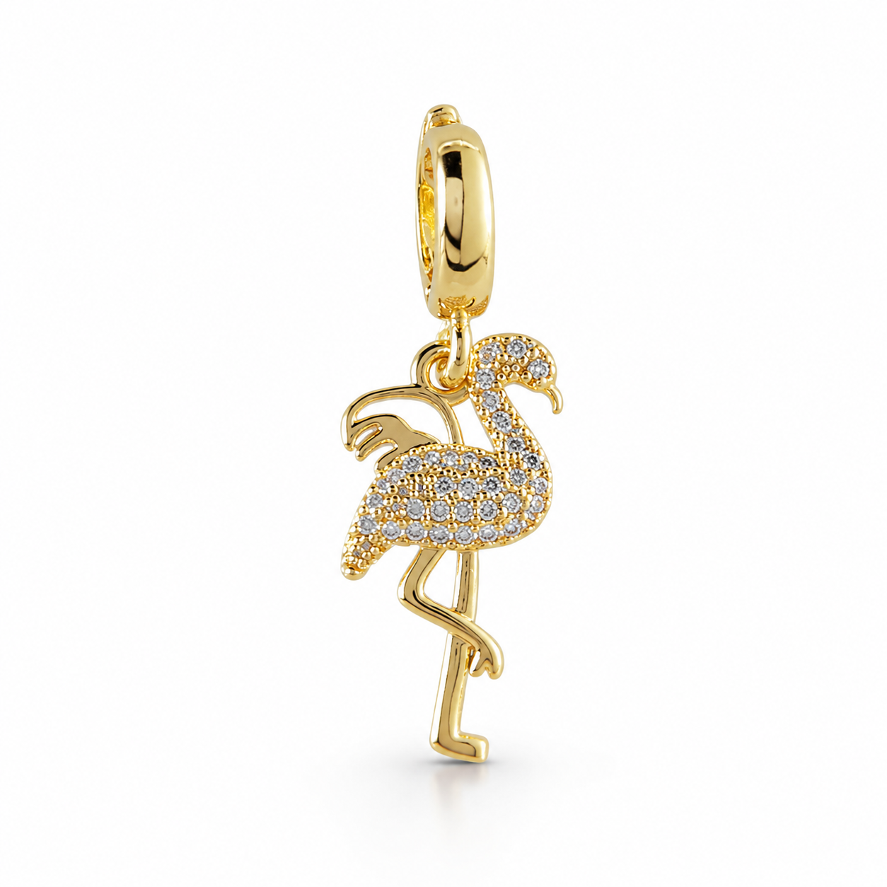 Charm Flamant Rose Doré Strass